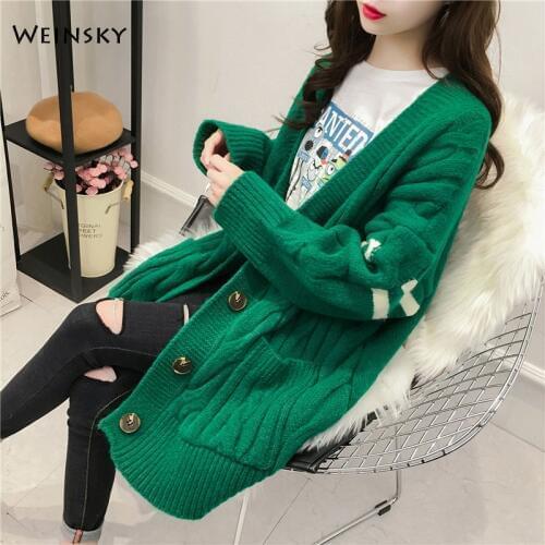 Women Knitted Long Sweater And Cardigans Full Sleeve Korean Style Lady Tops Autumn And Winter 2019 New Wool Sweater