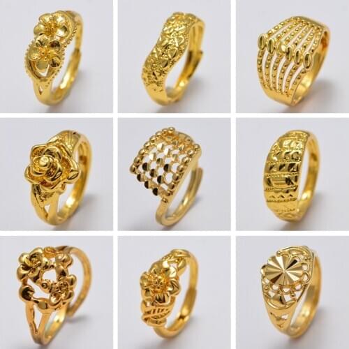 Annayoy Dubai African Small Gold Color Rings for Women Girls Arabian Middle East Jewellery Little Bangs Woman Mama Best Gifts