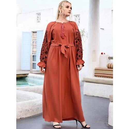 Plus Size Dresses For Women Abaya Dubai Turkey Muslim Embroidery Dress Islam Clothing Robe Musulman Femme Ramadan Eid Mubarak