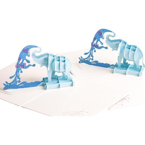3D Handmade Carving 2 Colors Cartoon Elephant Baby Shower Its A Boy or Girl birthday Paper Invitation Greeting Cards PostCard