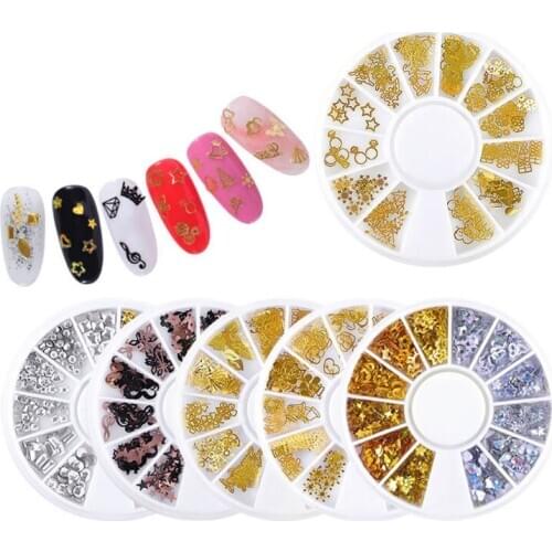 3D Gold Silver Nail Charms Metal Rivets Studs Rhinestones Nail Jewelry DIY Nail