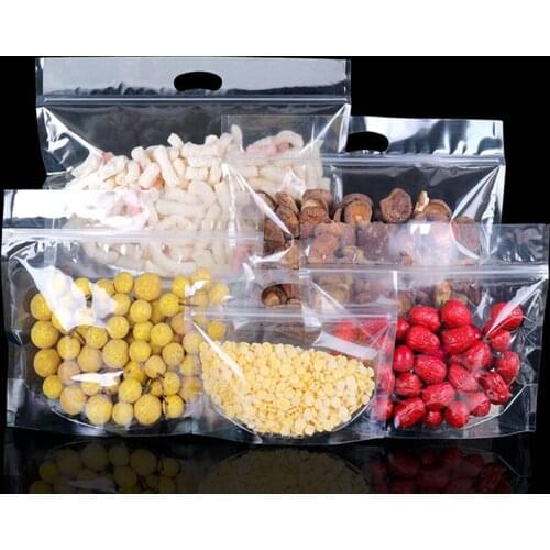 50pcs General Stand up Plastic Portable Ziplock Bag Clear/Flosted Cereals Fruits Cookie Biscuit Outside Food Packaging Pouches