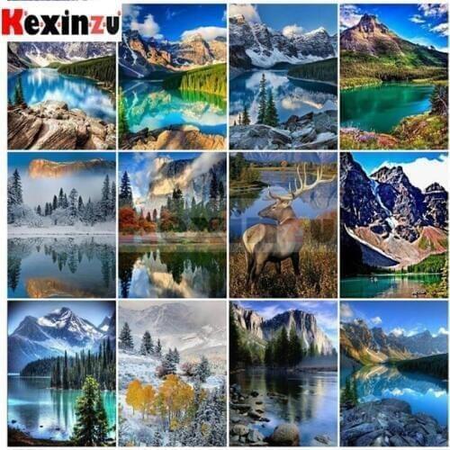 Kexinzu 5D Diy Diamond Painting Cross Stitch "Mountain waterfall landscape" Home Decor Full Rhinestones Inlay Diamond Embroidery