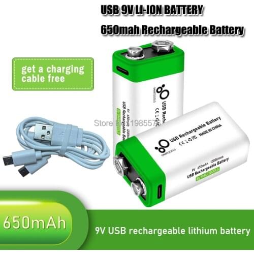 2-10PCS New 9V 6F22 650mAh USB lithium Rechargeable battery 9 V li-ion batteries for Multimeter Microphone Toys Remote Control