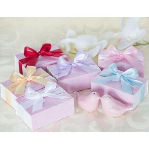 Free shipping 120 pcs/lot=60 boxes/lot new arrived kiss pink mini birds Ceramic Salt & Pepper Shakers Wedding Favor