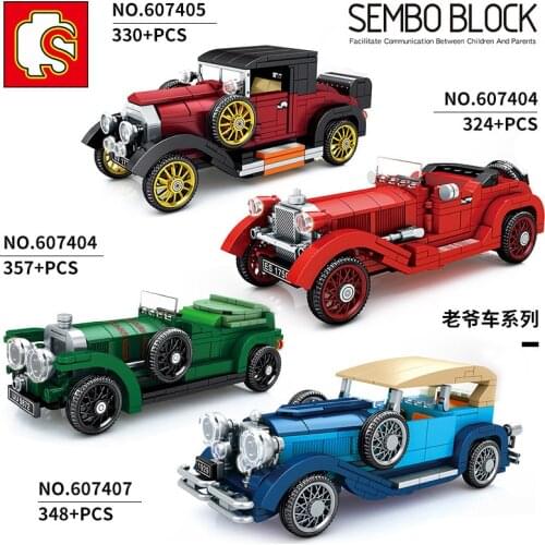 SEMBO Blocks Old Car Building Bricks Famous Retro Vehicle Model Educational Kids Toys for Children Juguetes Boy Birthday Gifts