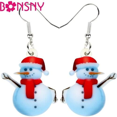 Bonsny Acrylic Christmas Cartoon Snowman Earrings Drop Dangle Decoration Gift Jewelry For Women Girls Teen Dropshipping 2018 New