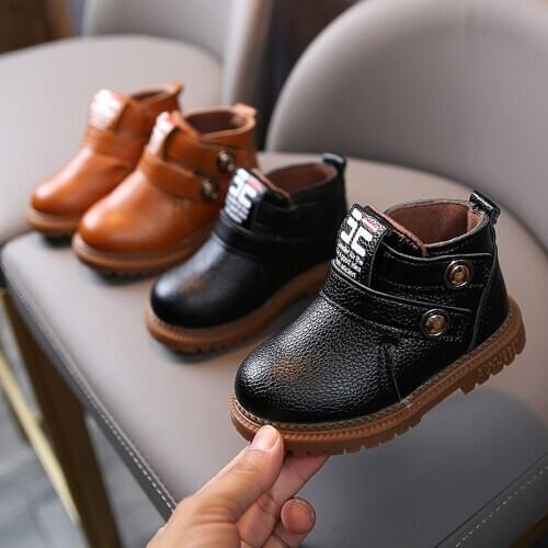 Winter Kids Short Boots For Boys Girls Warm Shoes With Fur Children Boots Plush Boys Martin Boots Soft Bottom