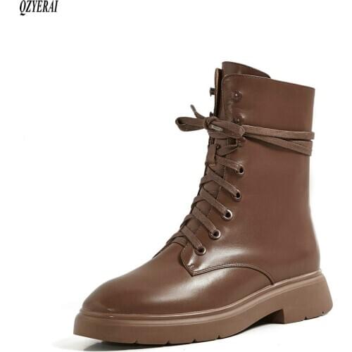 Size 34-42 brand Genuine leather Women boots Martin boots lace-up The girls boots Womens shoes
