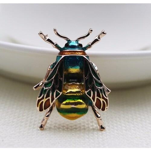 Hot Sale High Quality Bees Brooch Black Enamel Corsage Hats Scarves Clips Accessories Green Gold Brooches For Woman Party Gift