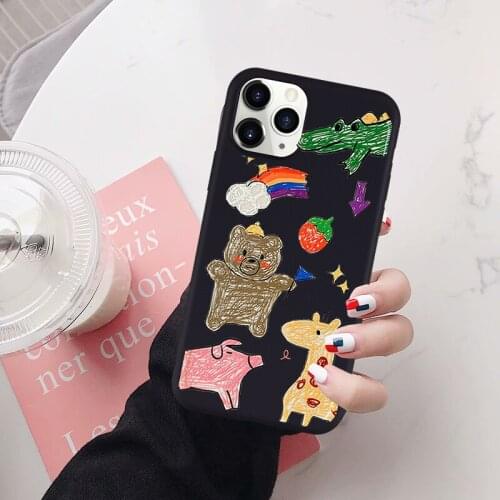 Cute Bear Cartoon Rabbit Animal Phone Case For iphone 11 Pro 12Mini XS Max XR X 7 8 6Plus Lovely Soft Silicone Cover Black Coque