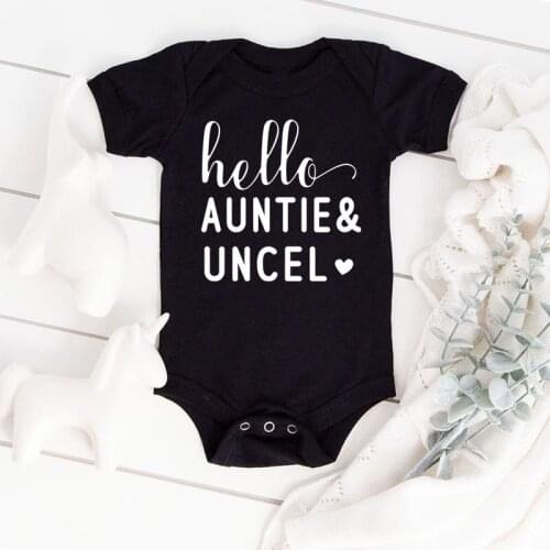 Hello Auntie&Uncel Baby Coming Bodysuit Black Cotton Newborn Romper Cute Summer Baby Clothes 0-24M