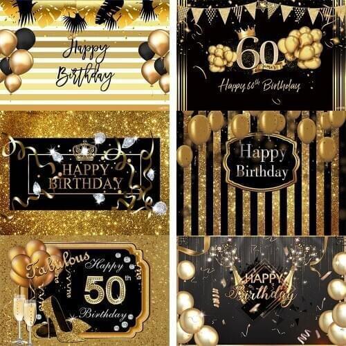 Happy 18 30 40 50 60th Birthday Party Black Gold Birthday Party Banner Photo Background Photophone Photo Backdrop Photo studio