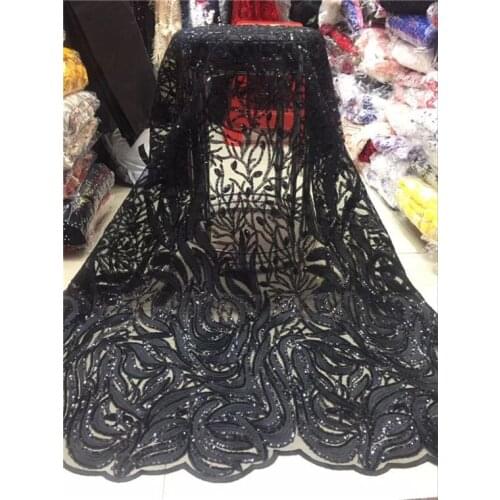 French Net Lace Fabric 2019 Latest african guipure lace fabric with embroidery mesh tulle wine cord Sequins lace fabric black