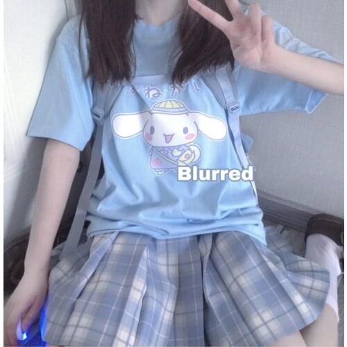 Cute Cartoon Tshirt Streetwear Femme Summer Sky Blue T Shirt Women Harajuku Short Sleeves Tops Tee Hip Hop Gothic Tshirt Girls