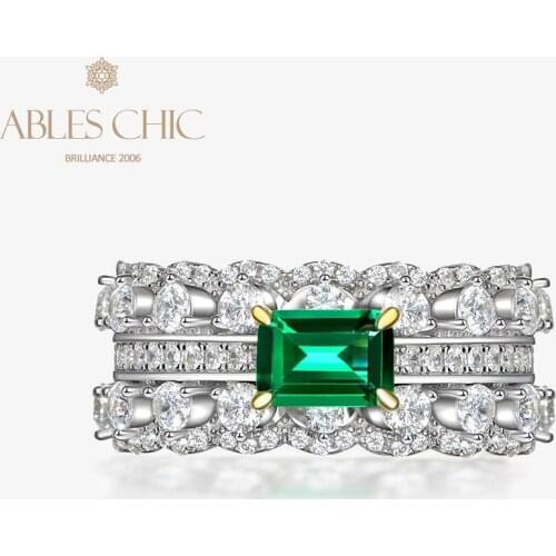925 Solid Silver Lab Emerald 3 Rows Engagement Ring Big Tsavorite 5A Zircon Idocrase Gemstone Wedding Cocktail Rings S2R1S2R1380