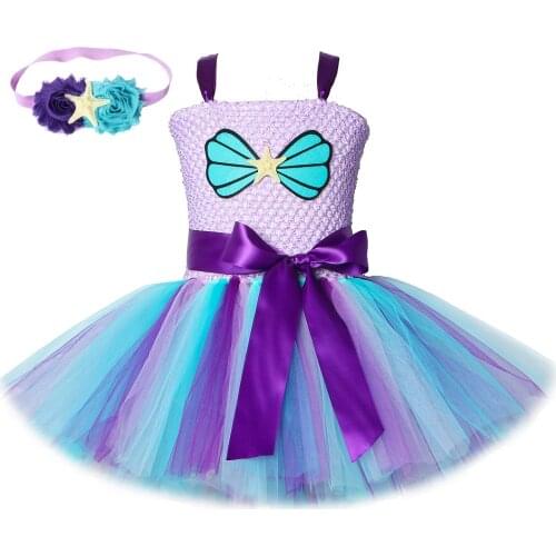 Litttle Mermaid Tutu Dress Girl Costume for Mermaid Birthday Party Princess Dresses for Girls Fancy Seamaid Dress with Headwear