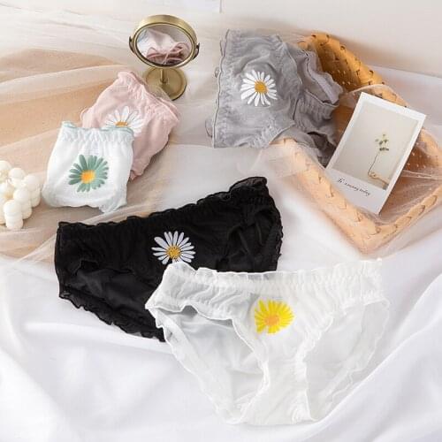 Daisy Mesh Sweet Girl Underwears Seamless Panties For Women Mid Low Waist Sexy Lingerie Breathable Lace Womens Tango Cotton