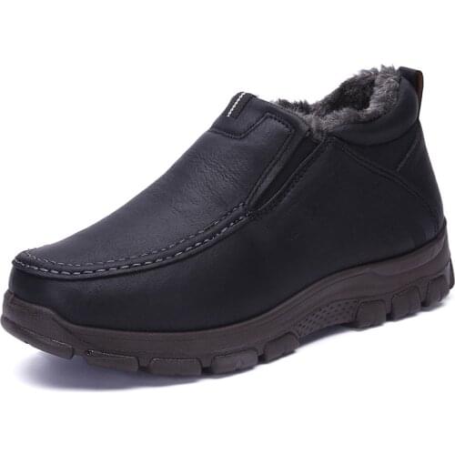 New Men Shoes Winter Warm Leather With Fur Snow Boots Breathable Male Comfortable Casual Shoes Lightweight Footwear Big Sizes 48