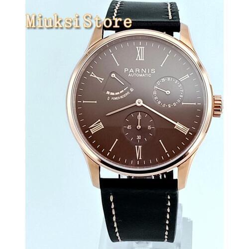 Parnis 42mm Mens top mechanical watch coffee dial Calendar leather Power Reserve Sea gull 1780 Automatic watches