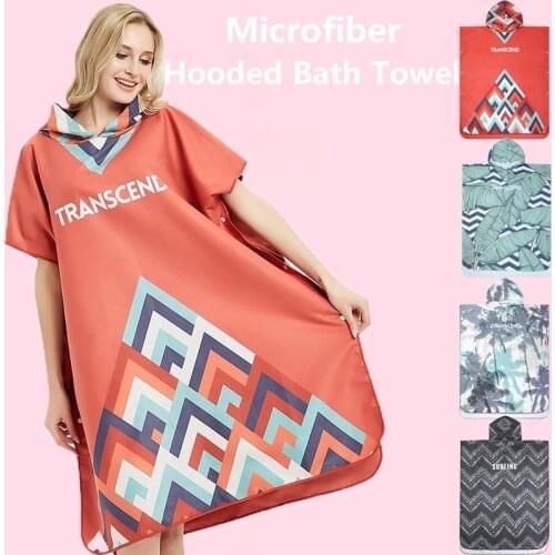 Outdoor Microfiber Wetsuit Changing Robe Poncho with Hood, Beach Surf Poncho Quick Dry Hooded Towels