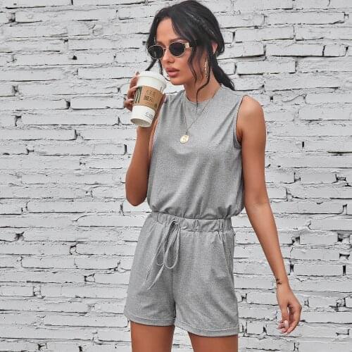 2021 New Summer Plain Tank Top And Strappy Shorts Suits Women Grey Vest Short Pants Sport YY31