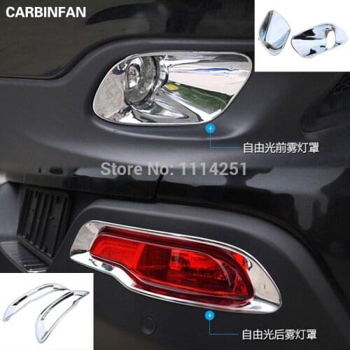 Front + Rear Tail Fog Lights Lamps Covers Trims Molding Chrominum 4Pcs/Set For Jeep Cherokee 2014 2015