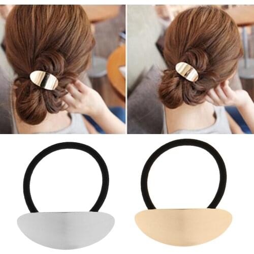 Gilt Metal Curved Hair Bands Ring Wrap with Black Elastic Rope for Women