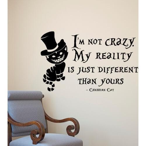 PVC Removable Alice In Wonderland Cheshire Cat Wall Stickers Vinyl Art Wall Decals Mural Home Bedroom Decoration Black#CG1
