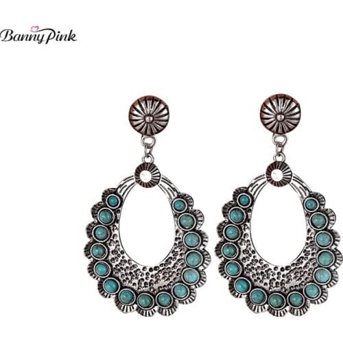 Banny Pink Bohemian Style Fashion Statement Earring For Women Vintage Turquoises Metal Earring