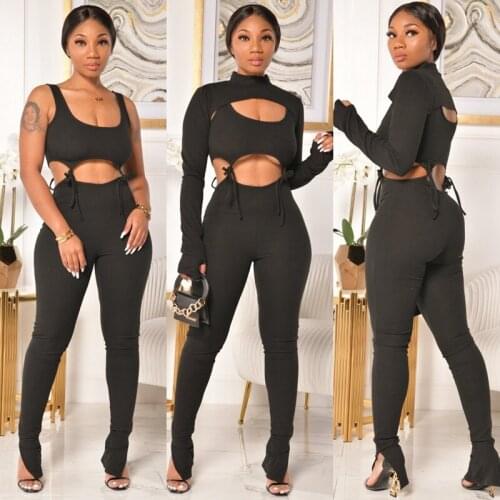 TNNAOFF Sexy Knitted Women Suit Tracksuit Fall 3 Piece Set Long Sleeve Short Tops+Vest+stacked Pants Lounge Wear Matching Sets