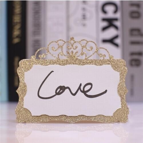 Champagne gold glitter place cards for wedding party, laser cut table card Seating Number card with blank label 200PCS