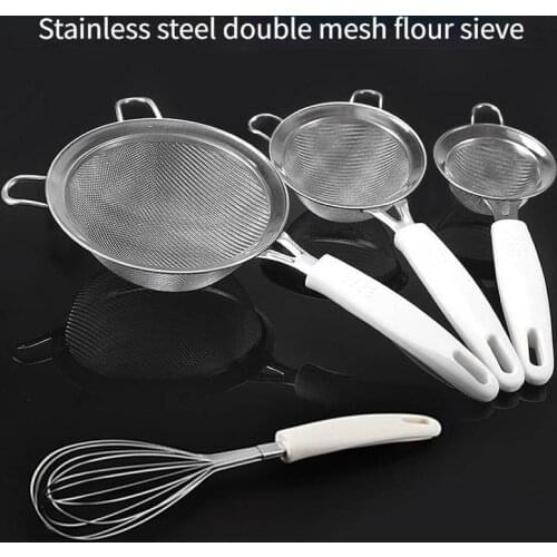 304stainless Steel Flour Sieve 30 Mesh Double Mesh Baking Tool 8CM 10CM 14CM Hand-held Flour Sugar Sieve