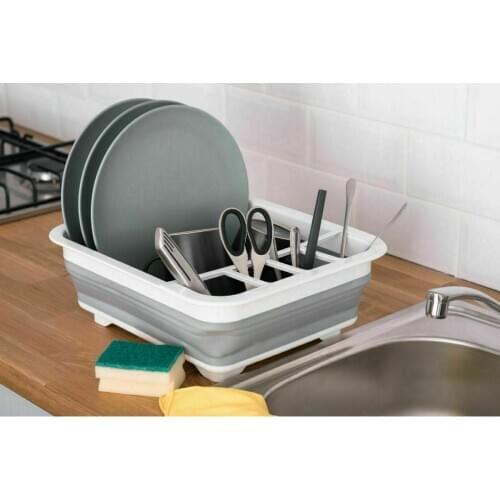 Kitchen Foldable Dish Drainer Collapsible Large Folding Bow Dish Draining Board Plates Cutlery Stand Racks