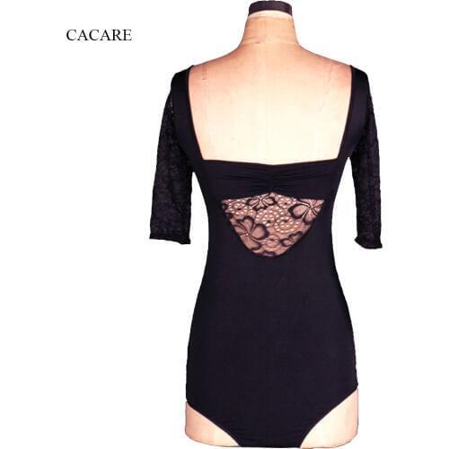 CACARE Dancing Dress Women Exercising Top for Latin Ballroom Ballet Dance Customize Black Red D0223 1/2 Lace Sleeve Backless