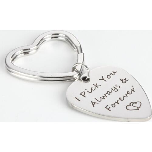 Inspirational Stainless Steel Car Keychain Jewelry Lettering I Pick you always & Forever Guitar Pick Key Chain For Men Women