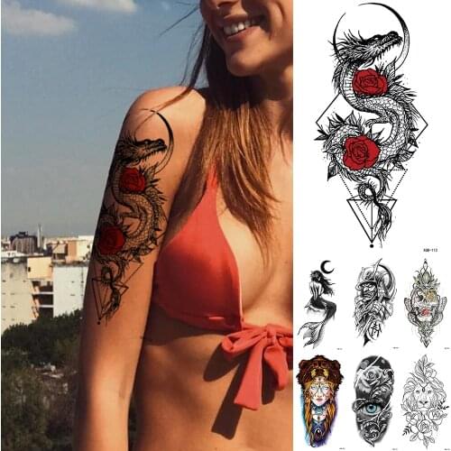 1Pcs Moon Sea Mermaid Temporary Tattoo Sticker Flash Waterproof Tattoos Flowers Skull Mandala Body Art Arm Fake Tatoo Women Men