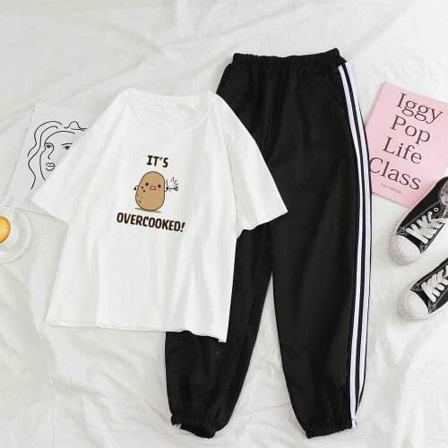 Funny Potatoes Pajamas for Women Summer Pjs for Teen Girls Loungewear Set Kawaii Two Piece Outfits Ladies Trousers Female Suit
