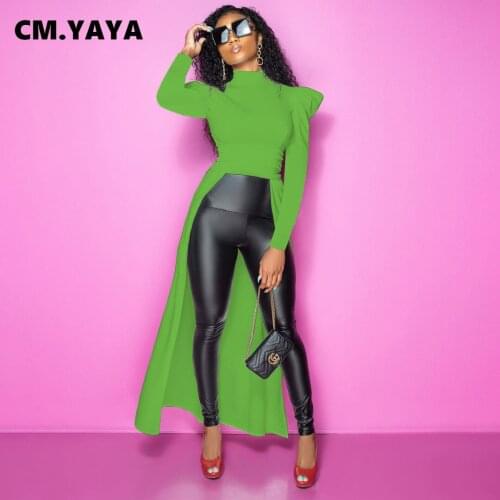 CM.YAYA Women T-Shirts Pullovers Solid Puff Sleeve X-long Sweatshirts Female Casual Tops Fashion High Streetwear Autumn