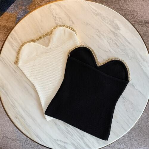 Sexy Tank Top Women Sexy Womans Chain Decoration Tube Top Knitted Shirt Ladies Slim Tank Tops Crop Top