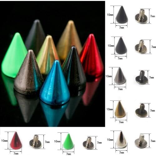 10Pcs Multicolor Metal Screws Knob Tip Rivets Cone Spike Punk Screwback Studs Bag Clothes Leather Craft DIY Accessories