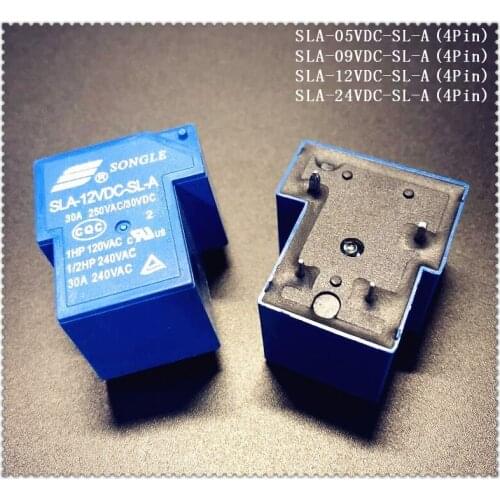 2pcs/Lot SONGLE Power Relay SLA-05VDC-SL-A / SLA-09VDC-SL-A / SLA-12VDC-SL-A / SLA-24VDC-SL-A 4Pins 5V 9V 12V 24V 30A T90