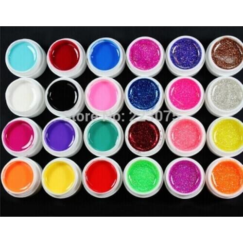 24 Pcs Mix 12 Pure 12 Glitter Color UV Builder Gel for Nail Art Fasle Tips Set