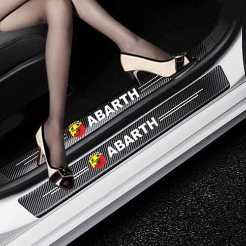4PCS Car Door Threshold Carbon Fiber Scuff Plate Sticker For Abarth 124 500 Grande Punto Spider 500C 595C 695C Evo 595 685