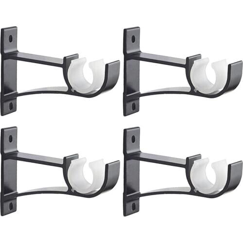4 Pack Single Curtain Rod Brackets for Drapery Rod Aluminum Alloy Heavy Duty Curtain Rod Holders (Black)