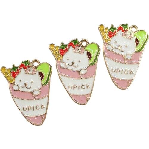 6Pcs 24*30mm Cat Breaded Avocado Enamel Alloy Strawberry Food Jewelry For DIY Bracelet Earrings Necklace Material XL589