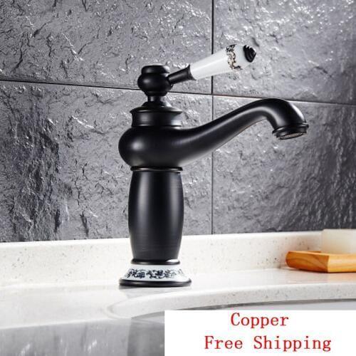 Antique basin faucet hot and cold, Copper bathroom wash basin faucet mixer pull out, Oil Rubbed Bronze sink basin faucet black