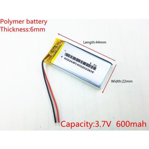 Free shipping Polymer battery 600 mah 3.7 V 602244 smart home MP3 speakers Li-ion battery for dvr,GPS,mp3,mp4,cell phone,speaker