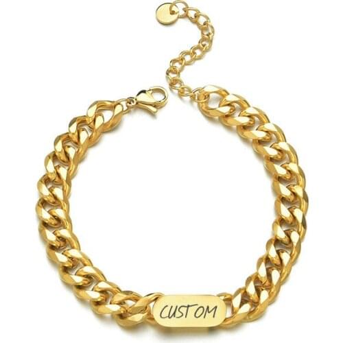 Custom Name Letter Bracelet Personalized Thick Chain Stainless Steel Womens Bracelets Does Not Fade Lettering Jewelry Engraver