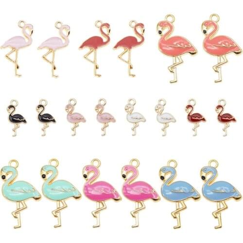 10pcs/pack Mix Flamingo floating Animals Pendants Alloy Enamel Charms DIY Earrings Jewelry Making Cute keychain earrings crafts